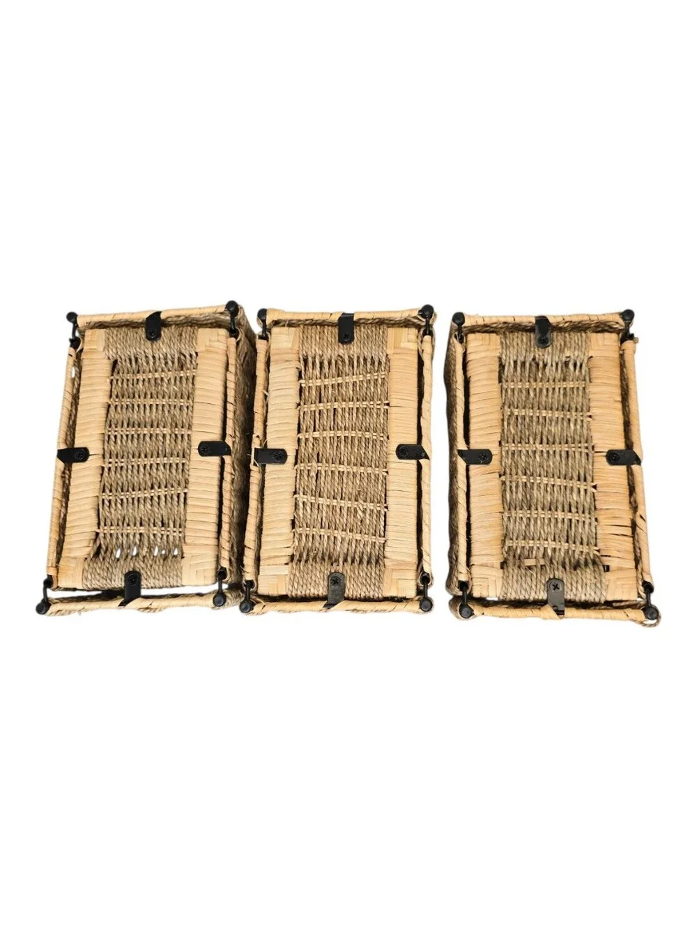 Natural Small Woven Seagrass Storage Baskets With Handles - Set of 3